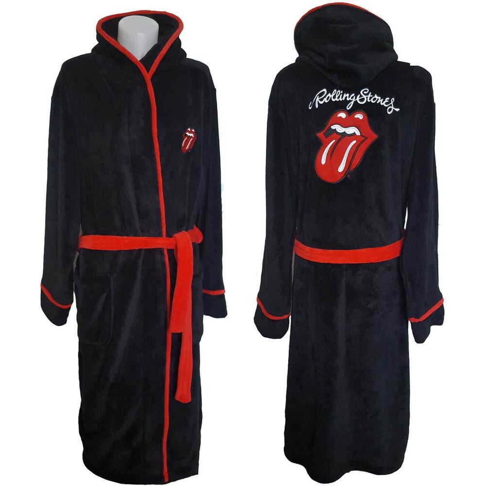Rolling Stones Bathrobe NEW Medium/Large Tongue Embroidered Mens Black Robe NWT